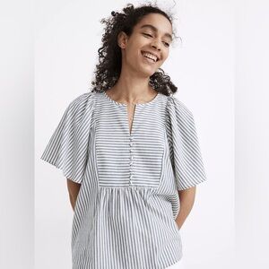 Madewell Courtyard Flutter Sleeve  Blue and White Women's Top 3x